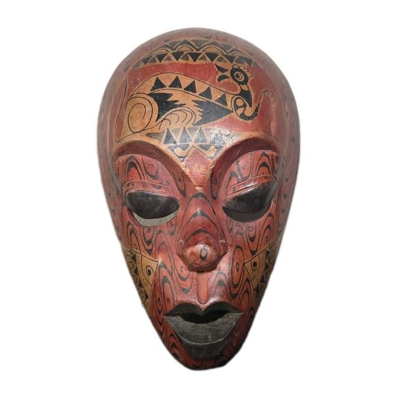 Vintage Hand Carved Painted wood Wall Hanging Mask 6